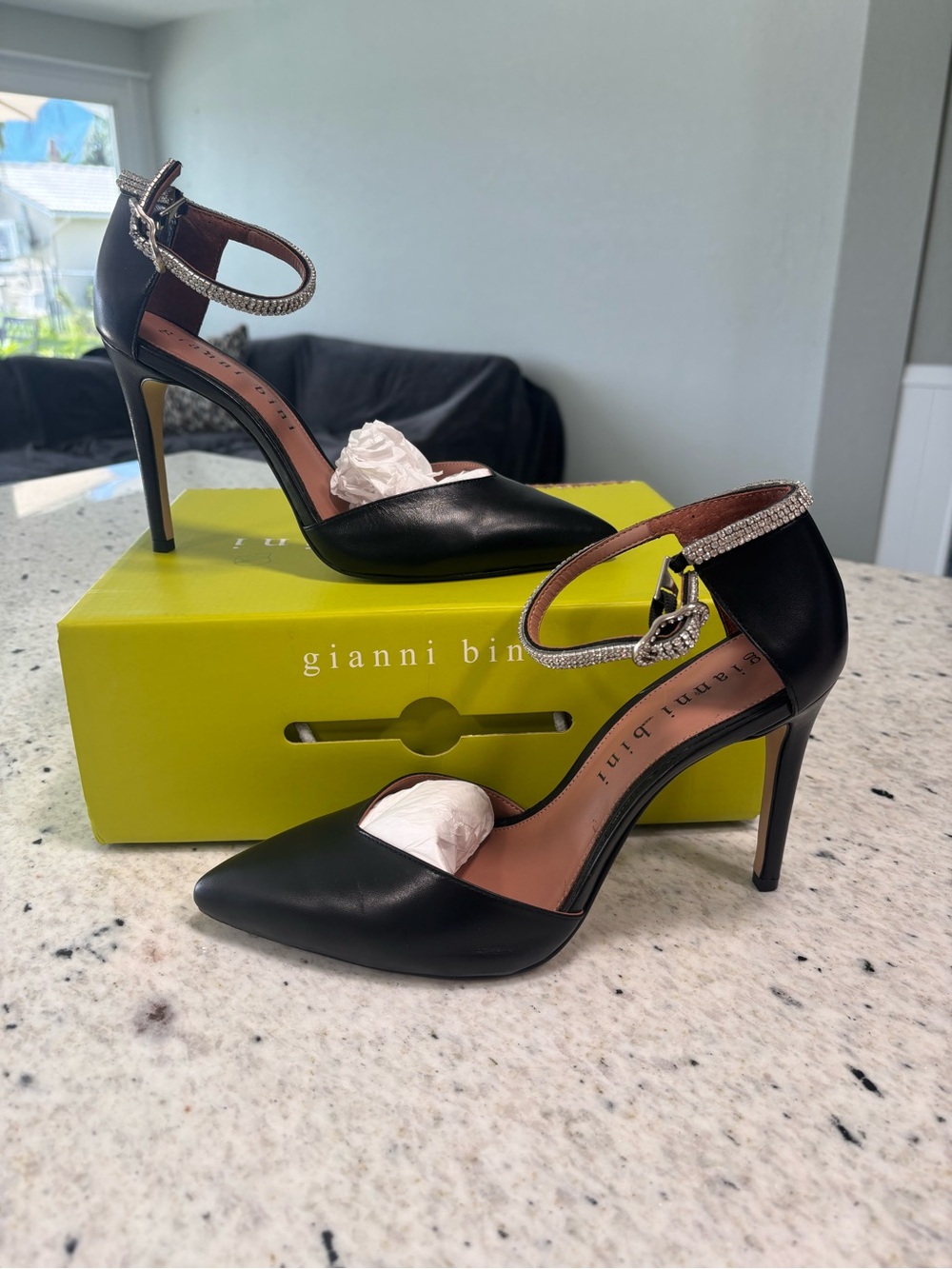 Gianni Bini Black Pointed Toe Ankle-Strap Heels